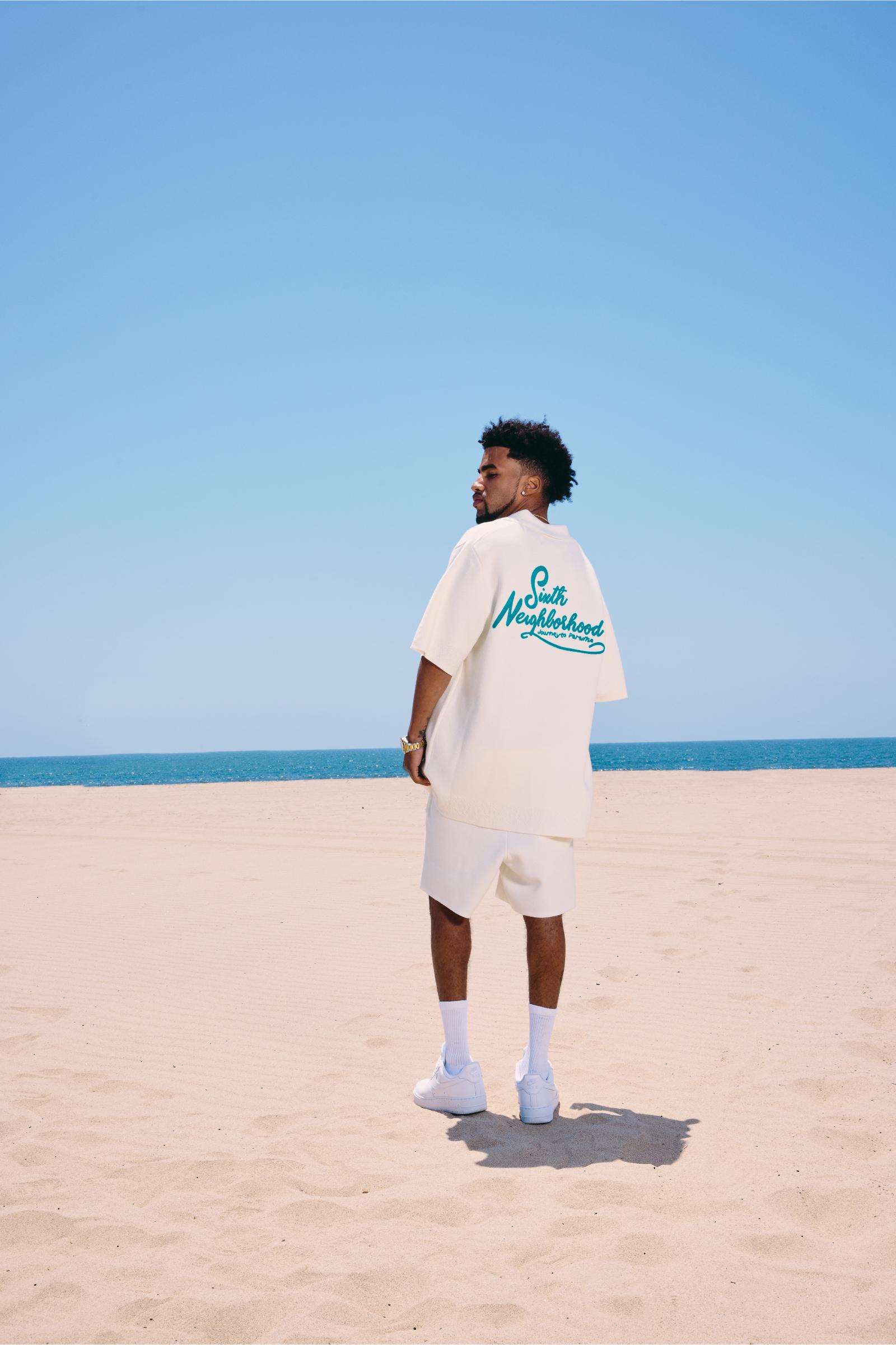"Tropics" Knit Camp Shirt Cream