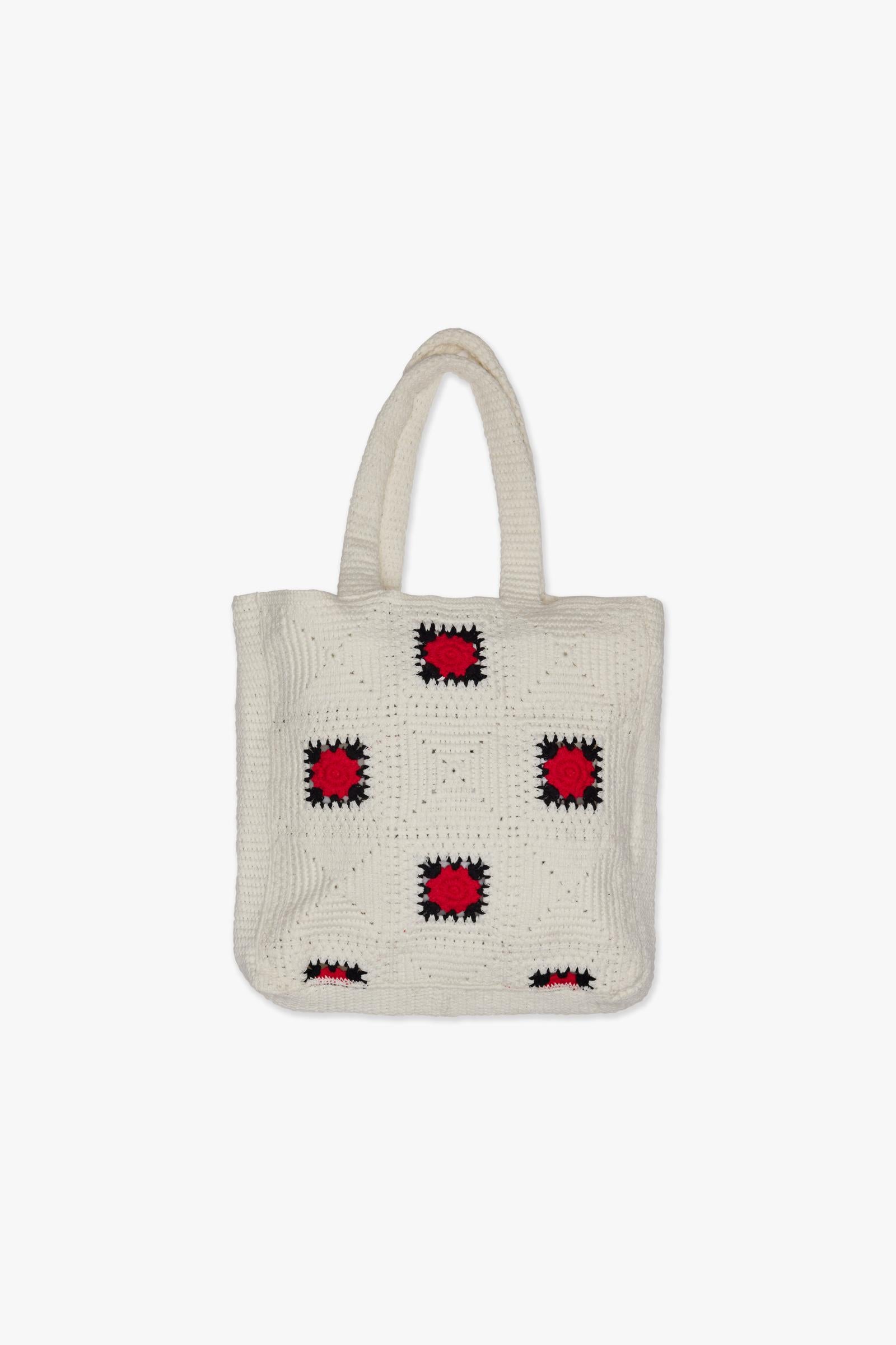 "MARKET" KNIT TOTE - WHITE - BLACK