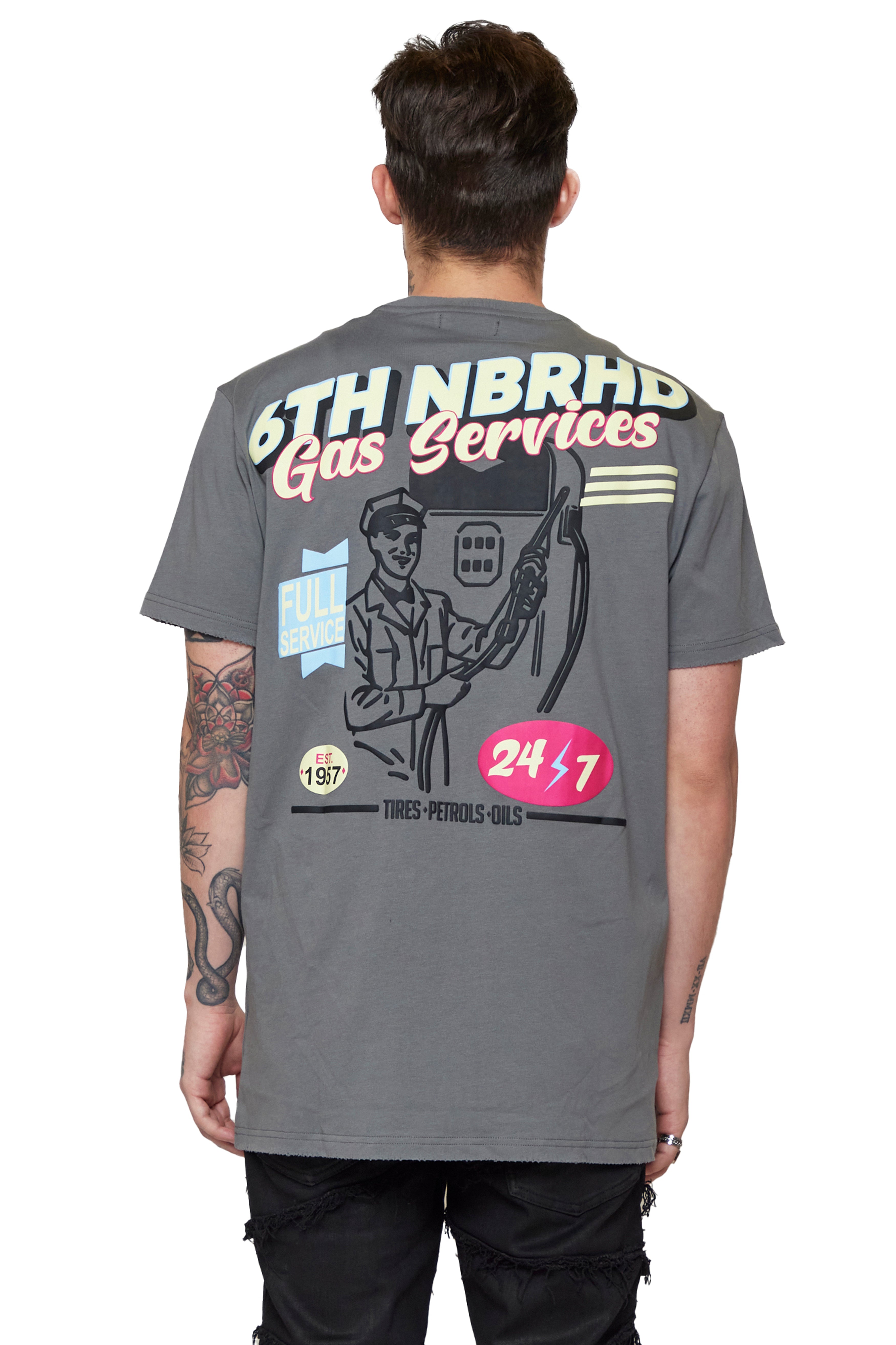 6thNBRHD TEE "GAS SERVICES" VINTAGE GREY