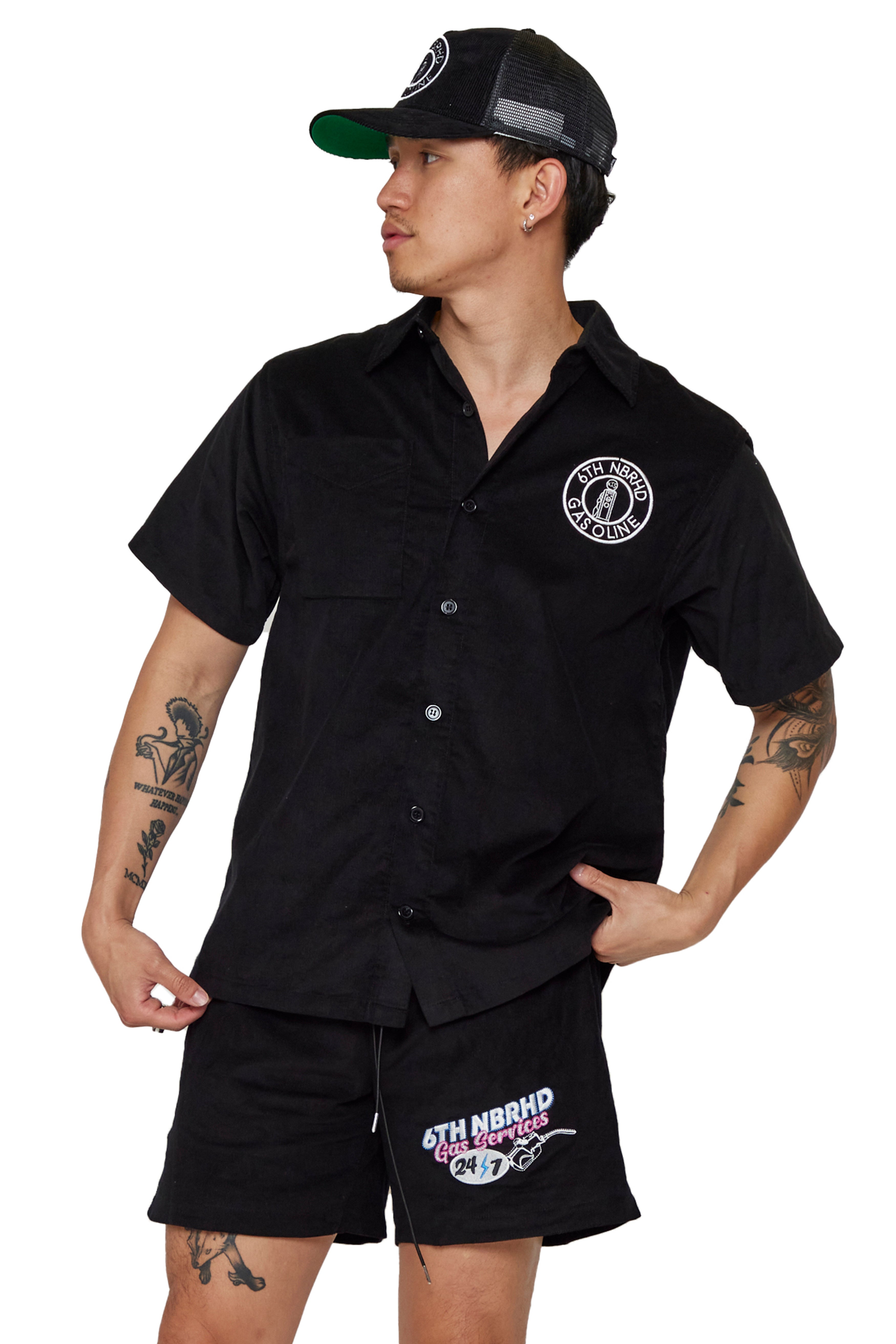 6th NBRHD BUTTON DOWN "GAS SERVICES" BLACK