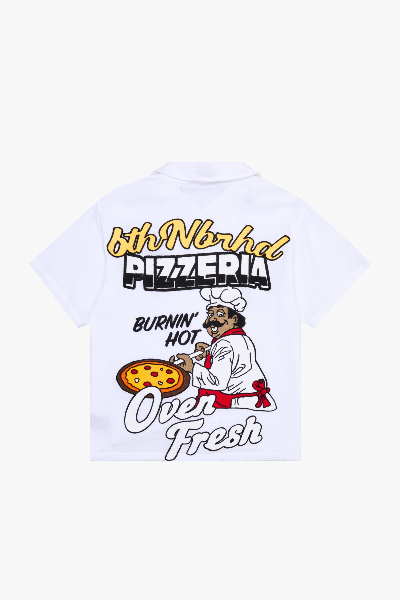 "Pizzeria" Graphic Button Down Shirt White