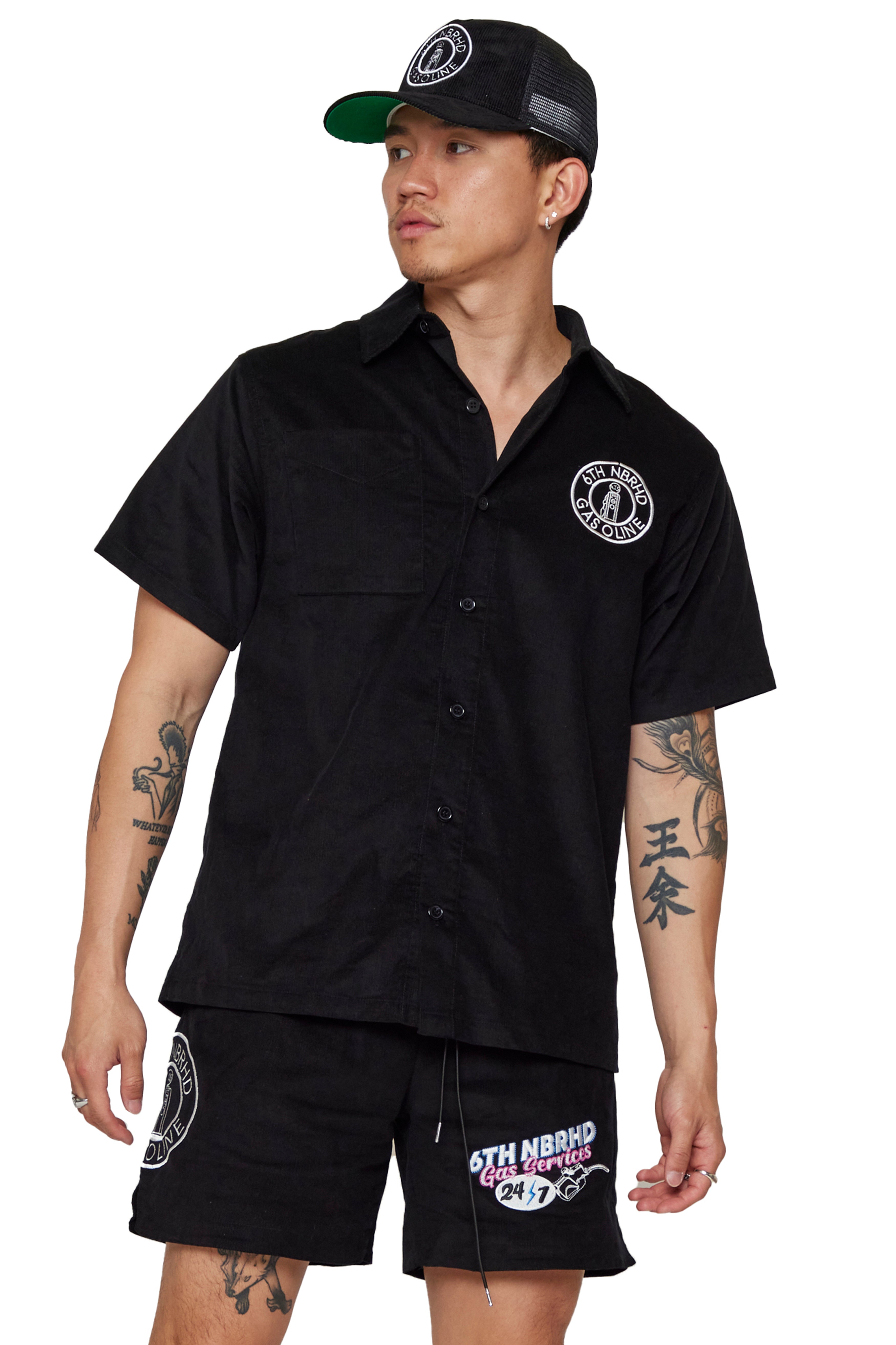 6th NBRHD BUTTON DOWN "GAS SERVICES" BLACK