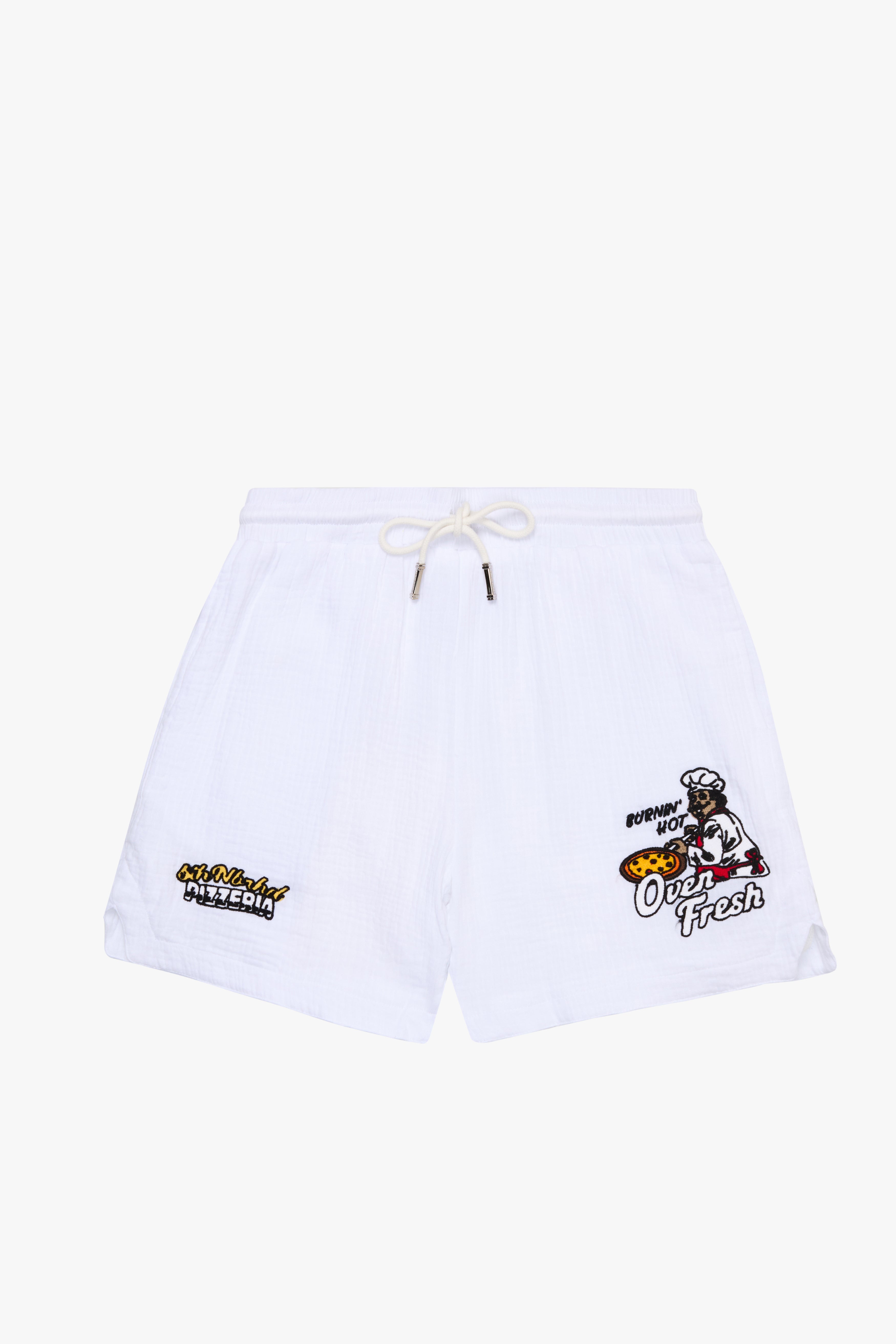 6thNBRHD SHORTS "NBRHD PIZZA" WHITE