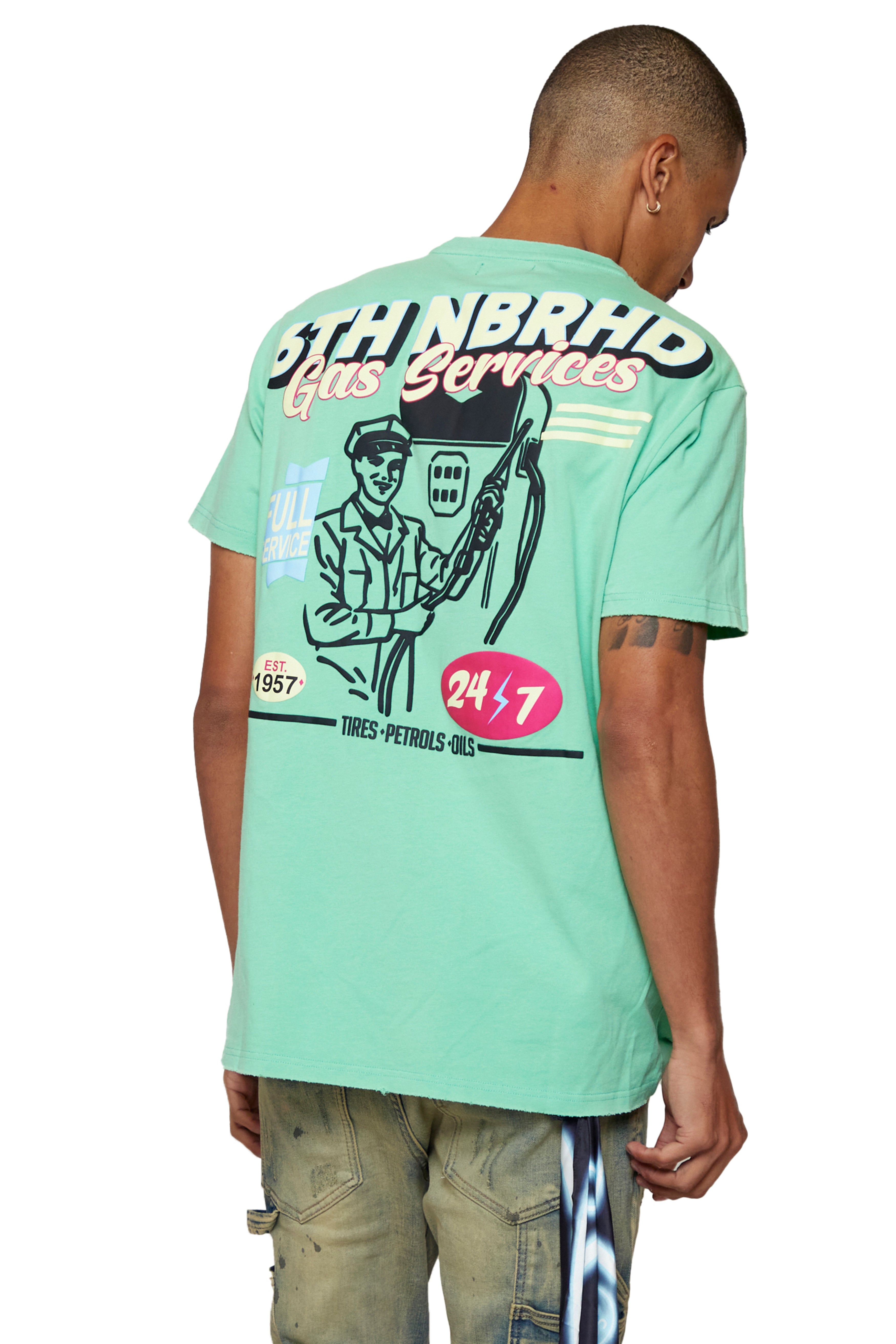 6thNBRHD TEE "GAS SERVICES" MINT GREEN