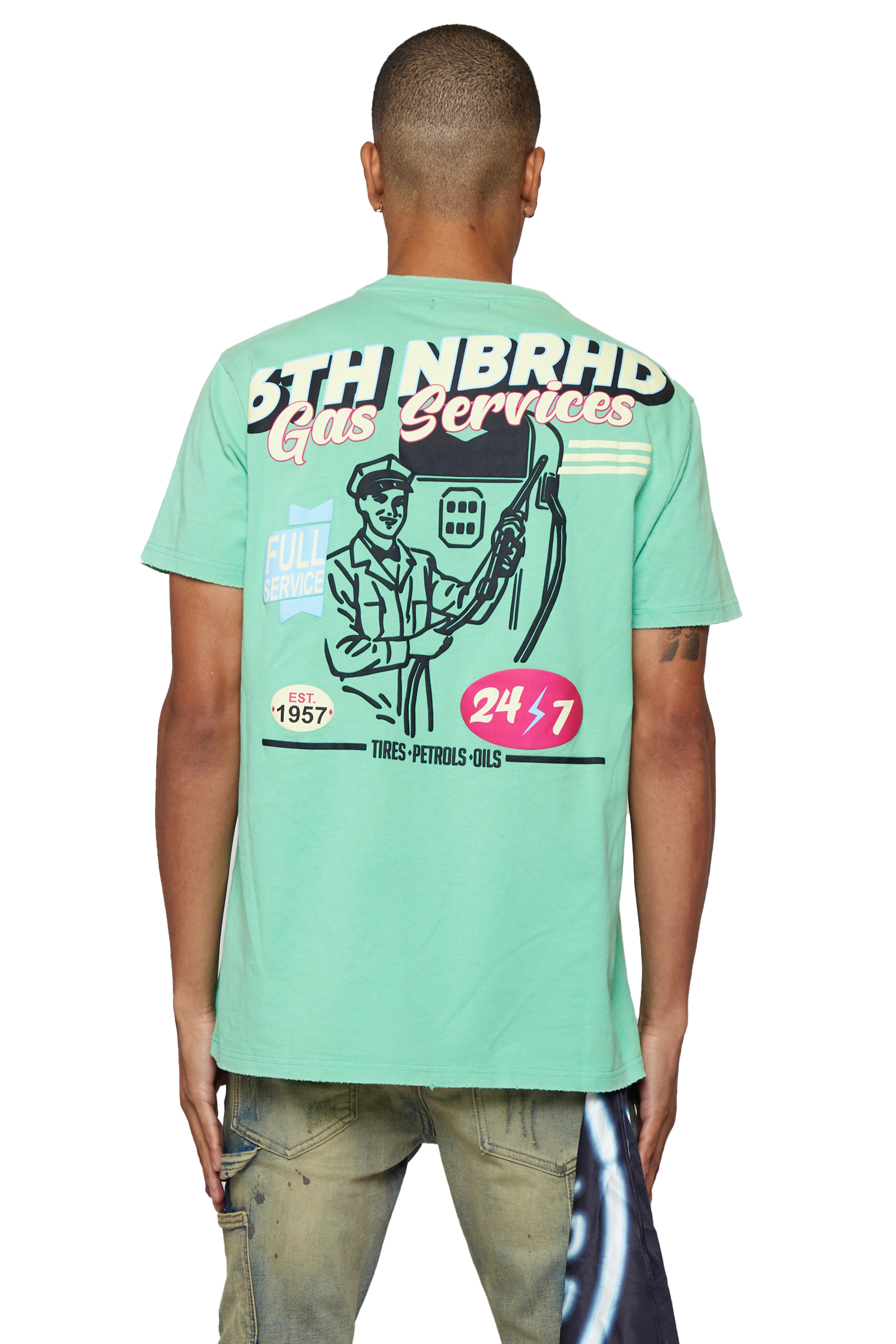 6thNBRHD TEE "GAS SERVICES" MINT GREEN