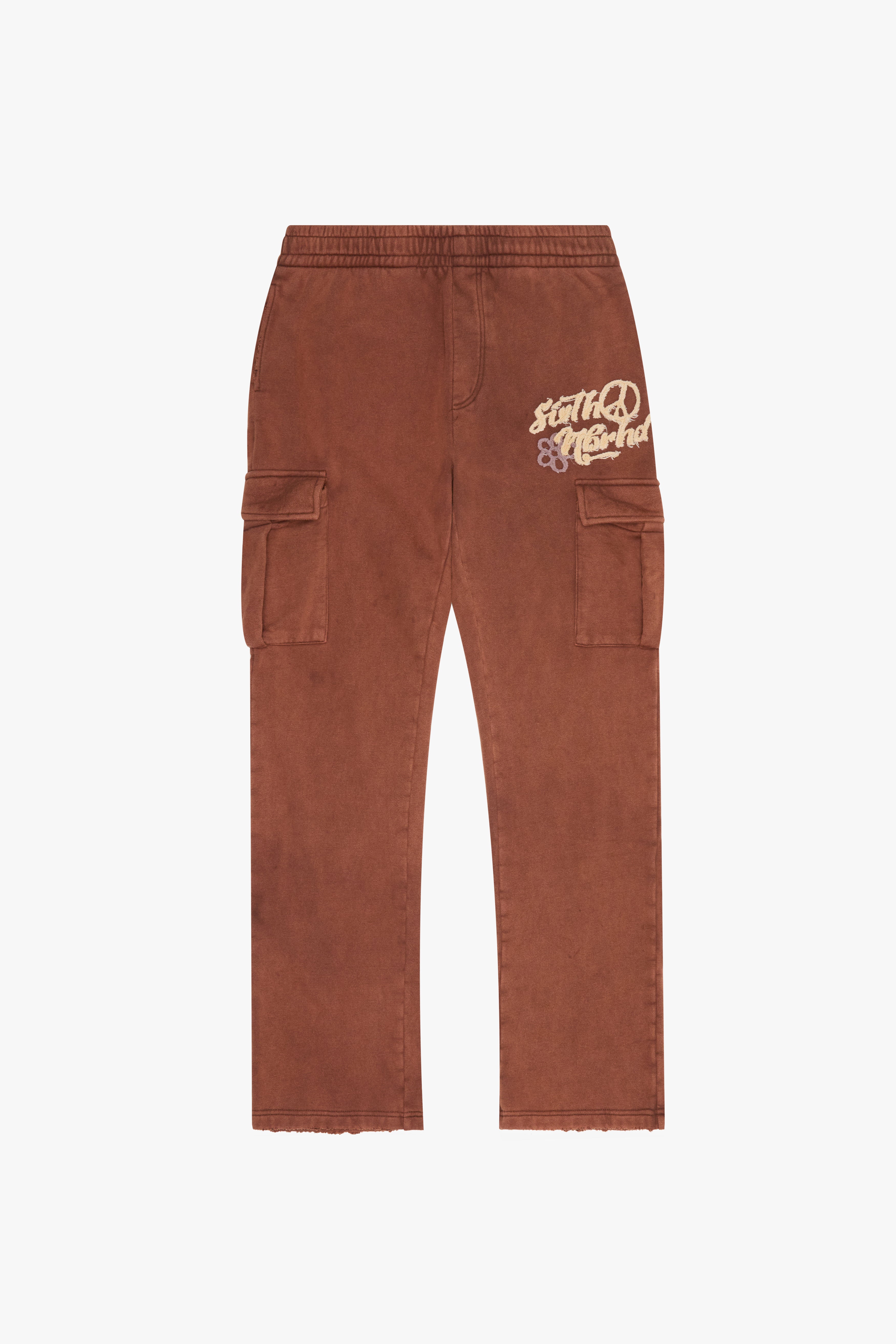 "CHANCES" RELAXED FIT FLEECE CARGO PANTS BROWN