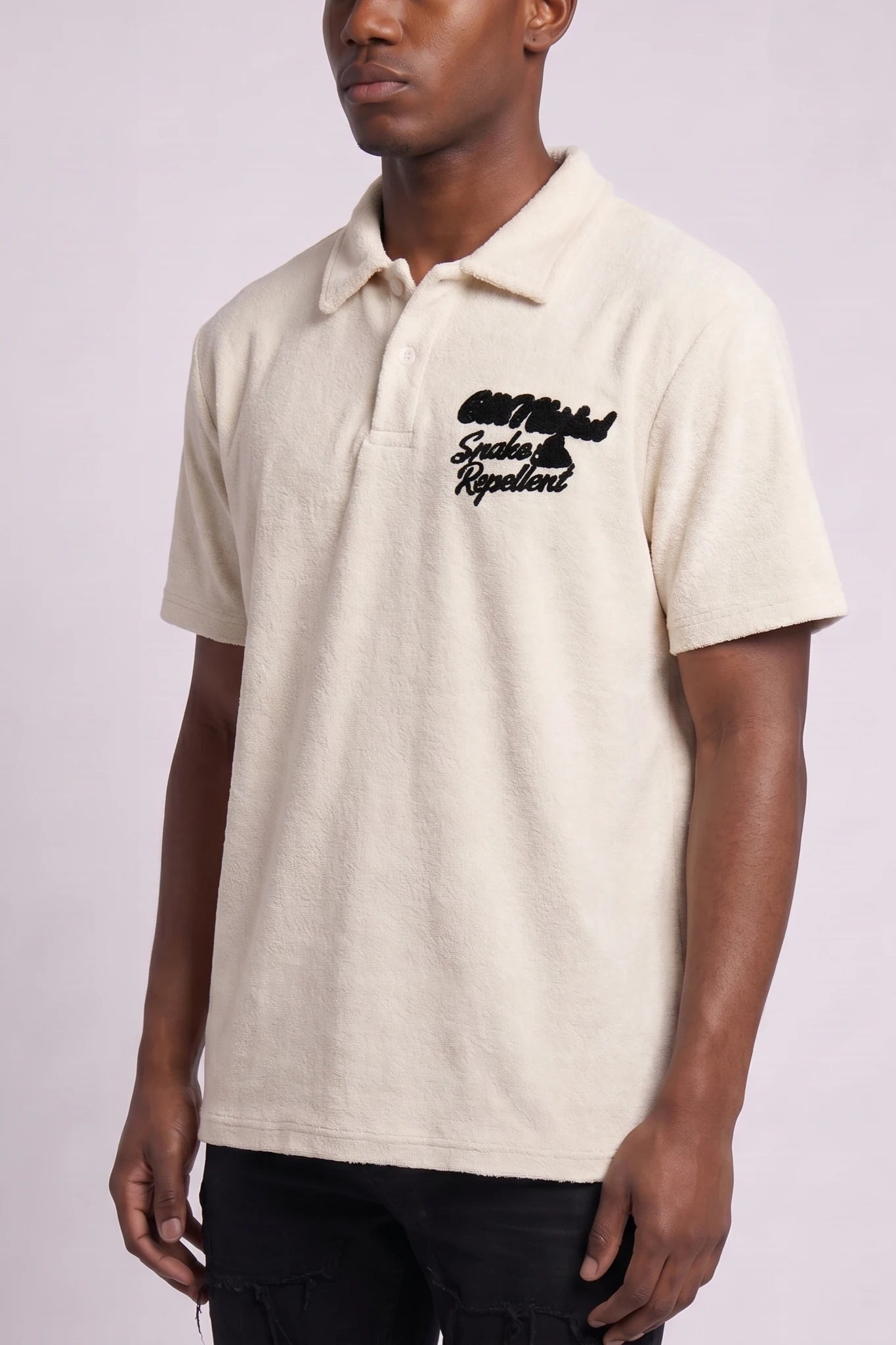 "Dead Snakes" Woven Polo Shirt Cream