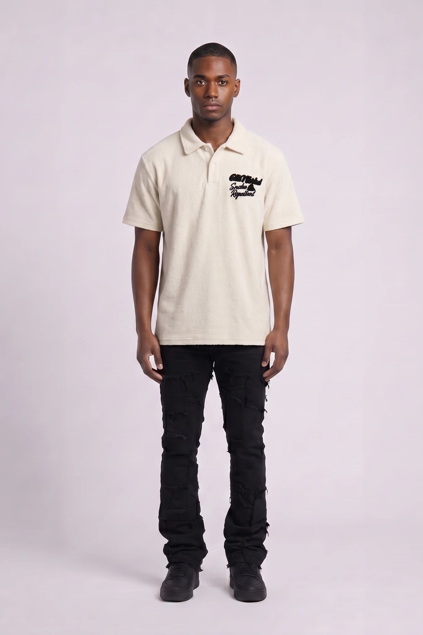 "Dead Snakes" Woven Polo Shirt Cream