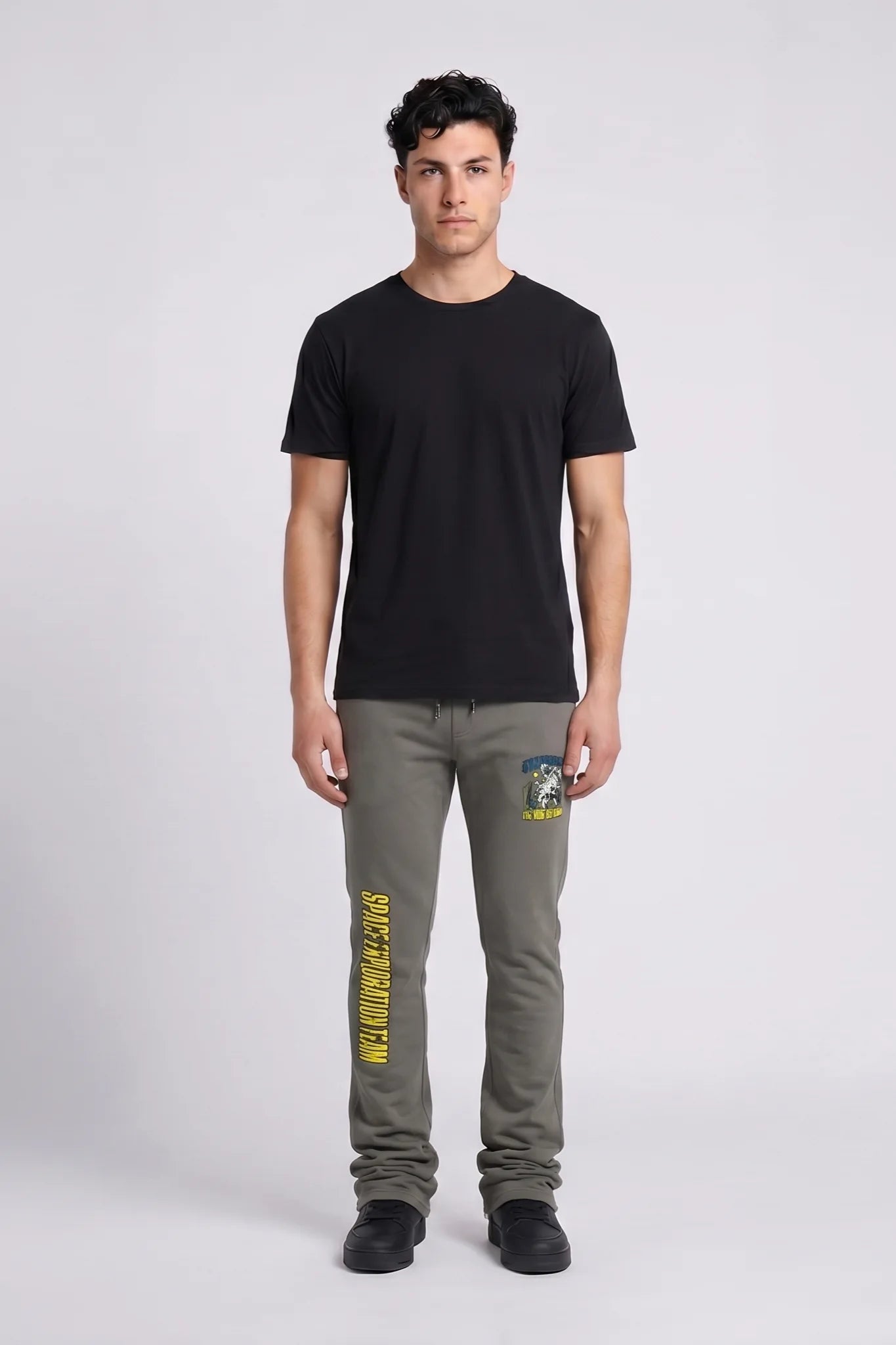 "Raygun" Stacked Fleece Pants Grey